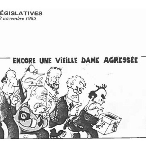 Plantu-ça manque de femmes (65) législatives 1985 - vieille dame agressée